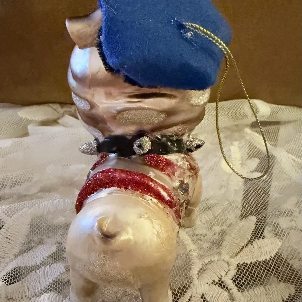 Charming Dog Hand blown Glass Bulldog Holiday Ornament